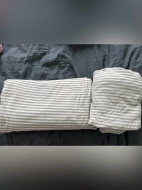 Threshold Striped White and Gray Cotton Bedding Set - Flannel